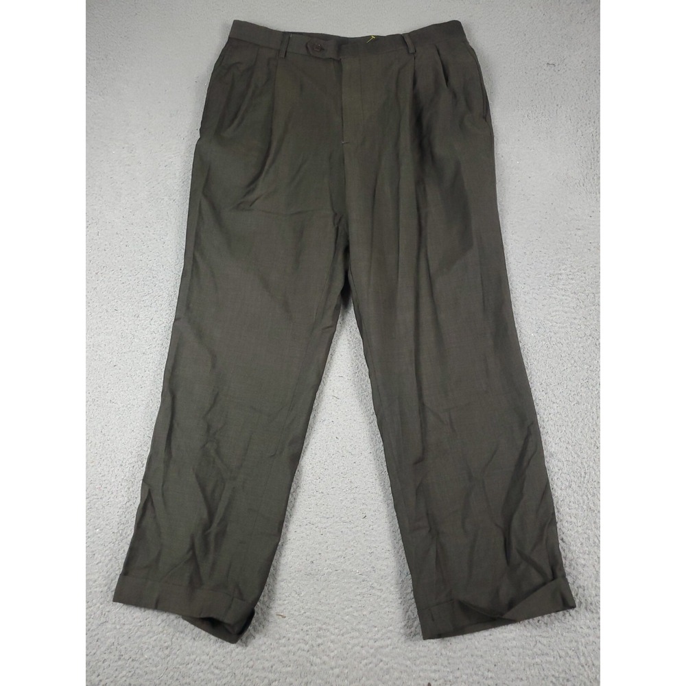 Nautica Pants Mens 36x28 Brown Pleated Dress Chino Trousers Wool Regular Fit